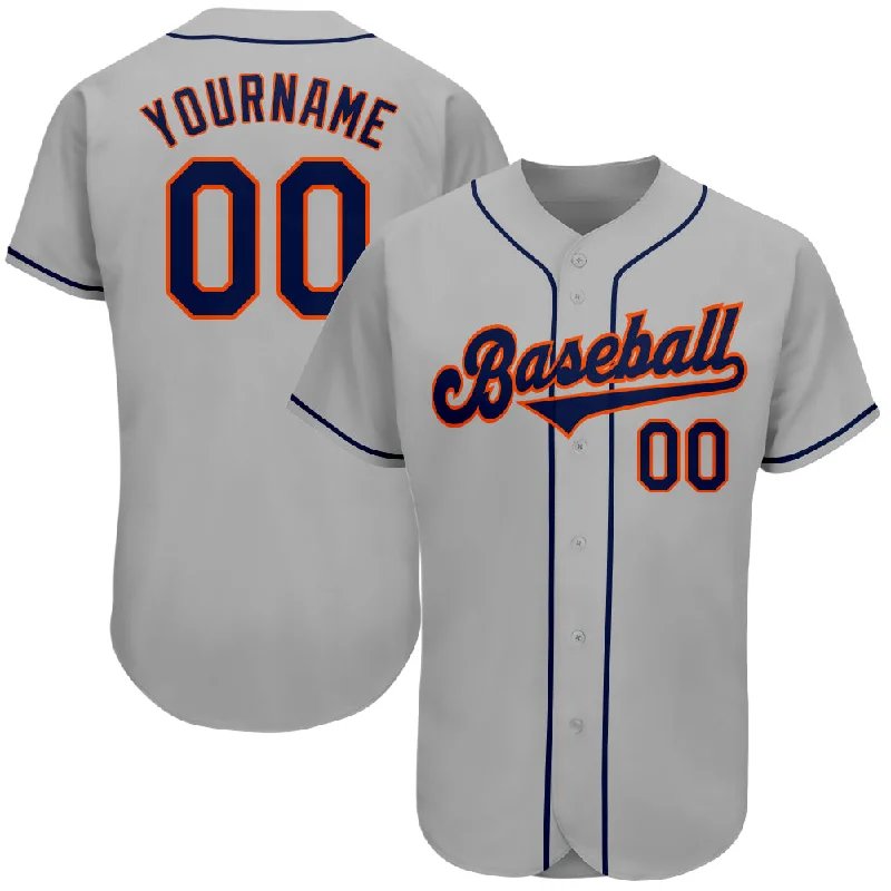 Custom Gray Navy-Orange Authentic Baseball Jersey