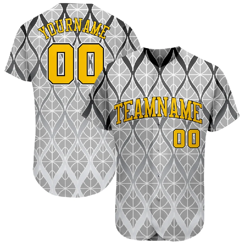 Custom Gray Gold-Black 3D Pattern Design Authentic Baseball Jersey