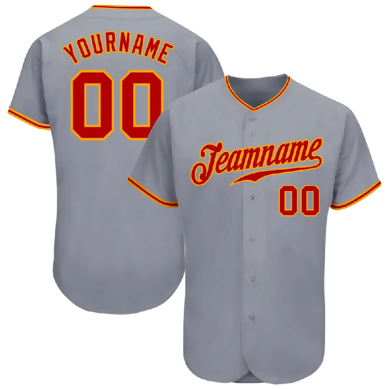 Custom Gray Red-Gold Authentic Baseball Jersey