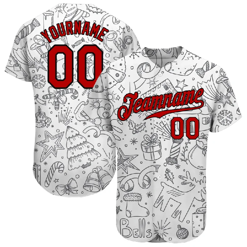 Custom Gray Red-Black Christmas 3D Authentic Baseball Jersey