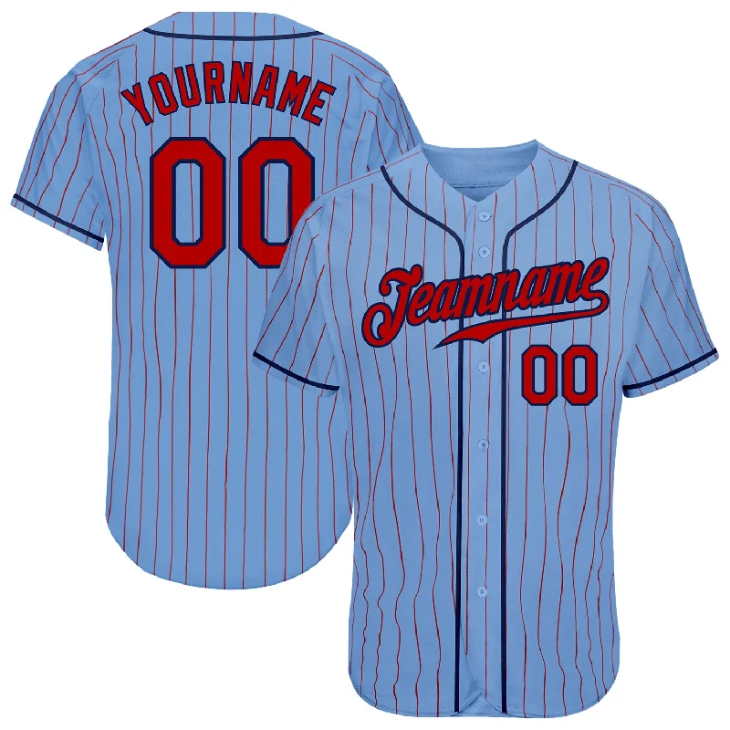 Custom Light Blue Red Pinstripe Red-Navy Authentic Baseball Jersey