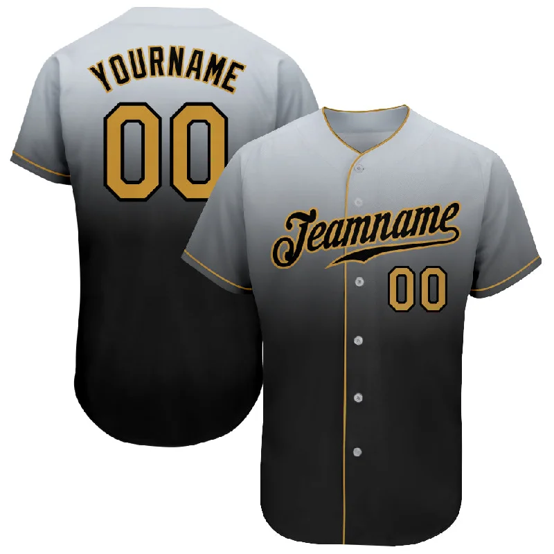 Custom Gray Old Gold-Black Authentic Fade Fashion Baseball Jersey