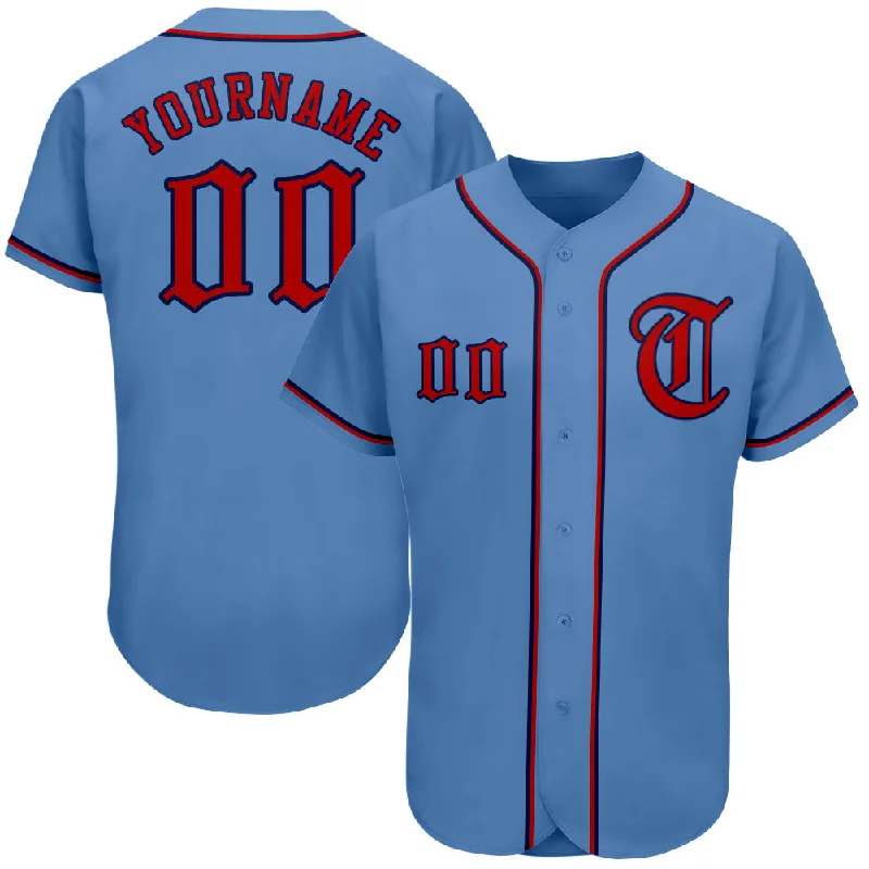 Custom Light Blue Red-Navy Authentic Baseball Jersey