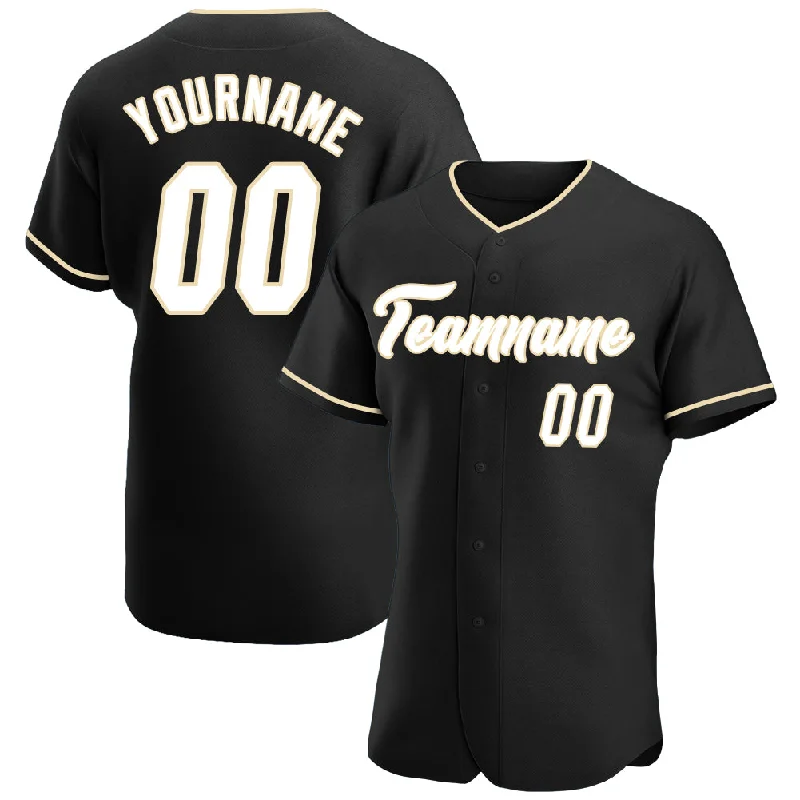 Custom Black White-Cream Authentic Baseball Jersey