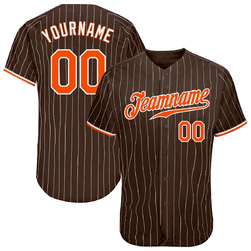 Custom Brown White Pinstripe Orange-White Authentic Baseball Jersey