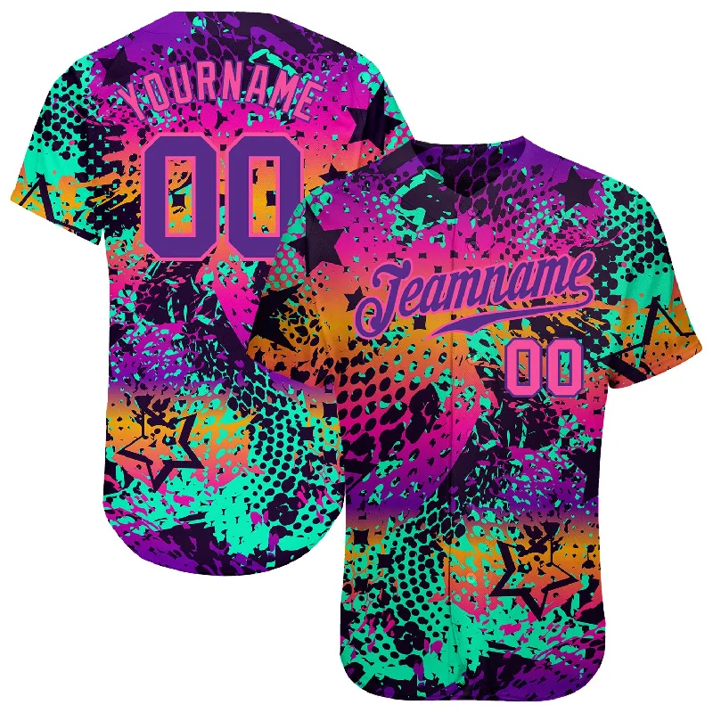 Custom Graffiti Pattern Purple-Pink 3D Authentic Baseball Jersey