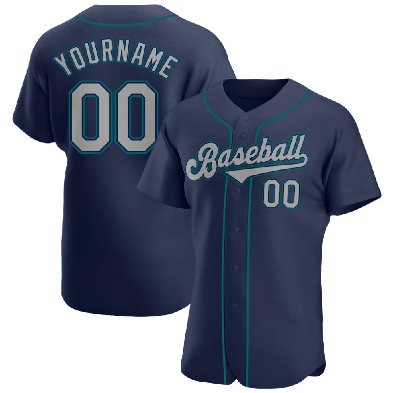 Custom Navy Gray-Teal Authentic Baseball Jersey