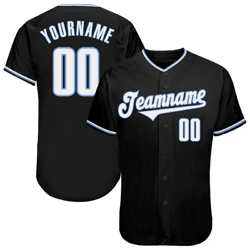 Custom Black White-Light Blue Authentic Baseball Jersey