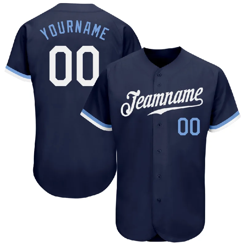 Custom Navy White-Light Blue Authentic Baseball Jersey