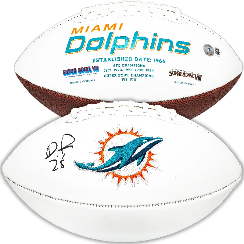 De'Von Achane Autographed Miami Dolphins White Logo Football Beckett BAS Witness