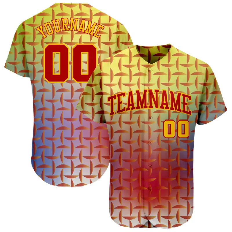 Custom Red Red-Gold 3D Pattern Design Authentic Baseball Jersey