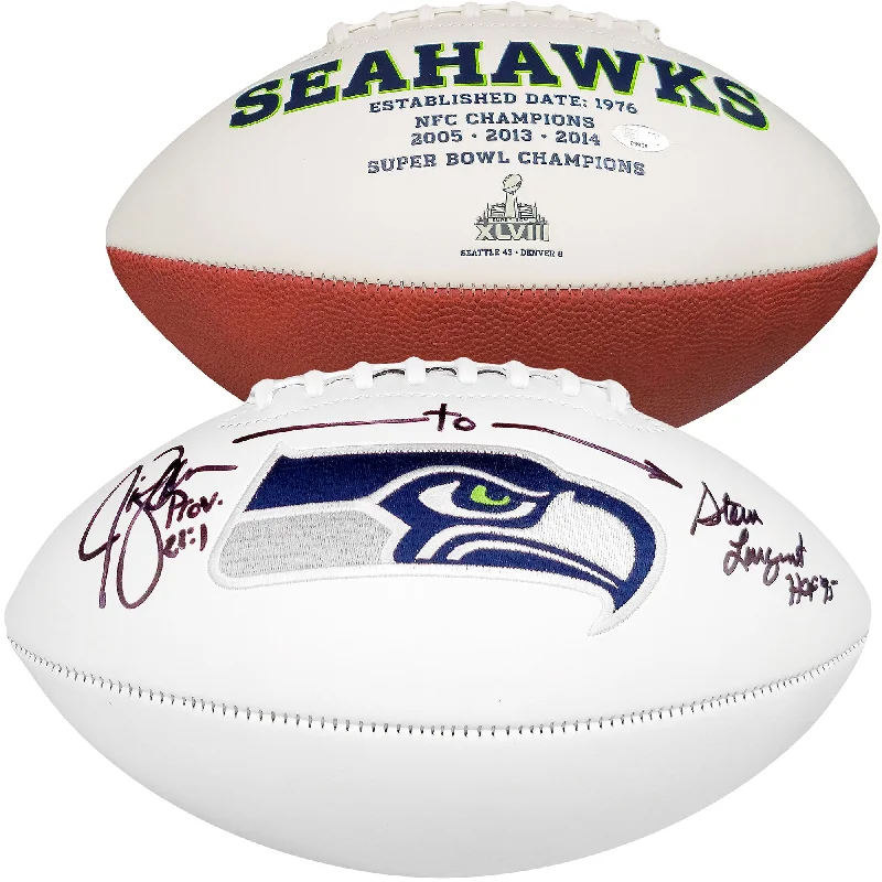 Steve Largent & Jim Zorn Autographed Seattle Seahawks White Logo Football MCS Holo Stock #210468