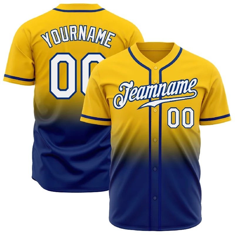 Custom Yellow White-Royal Authentic Fade Fashion Baseball Jersey