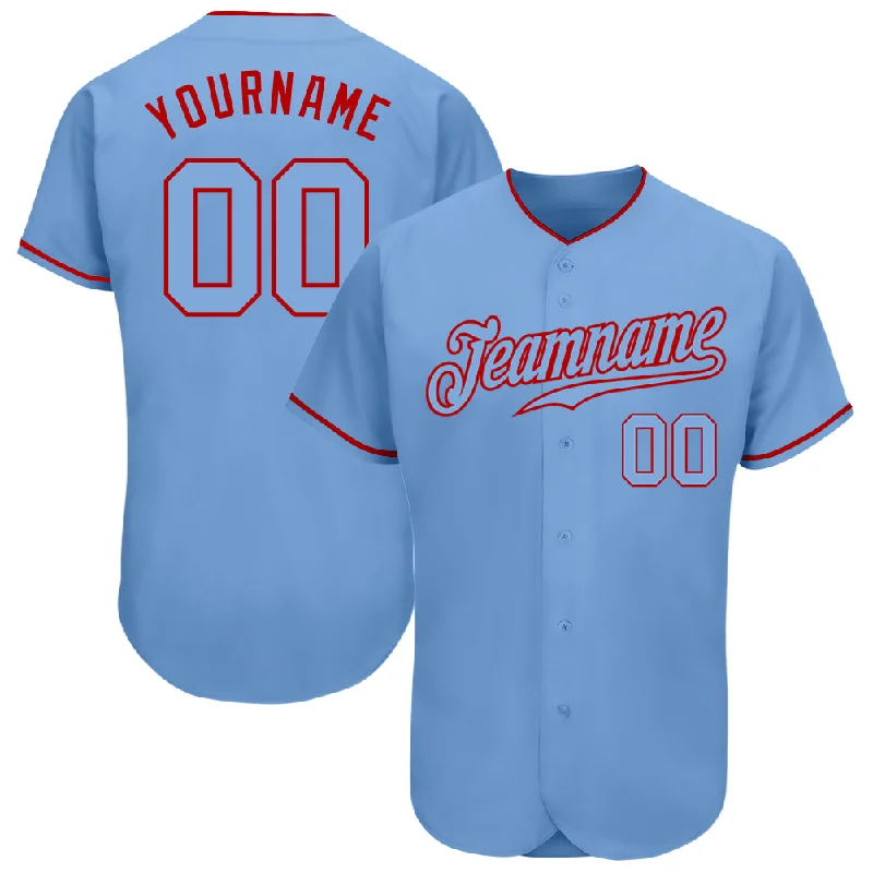 Custom Light Blue Light Blue-Red Authentic Baseball Jersey