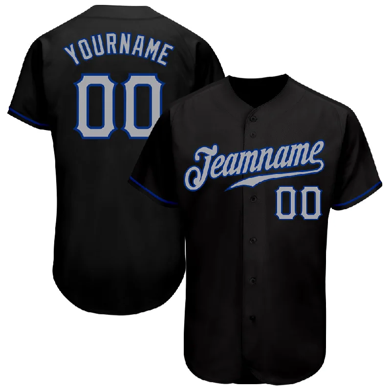 Custom Black Gray-Royal Authentic Baseball Jersey