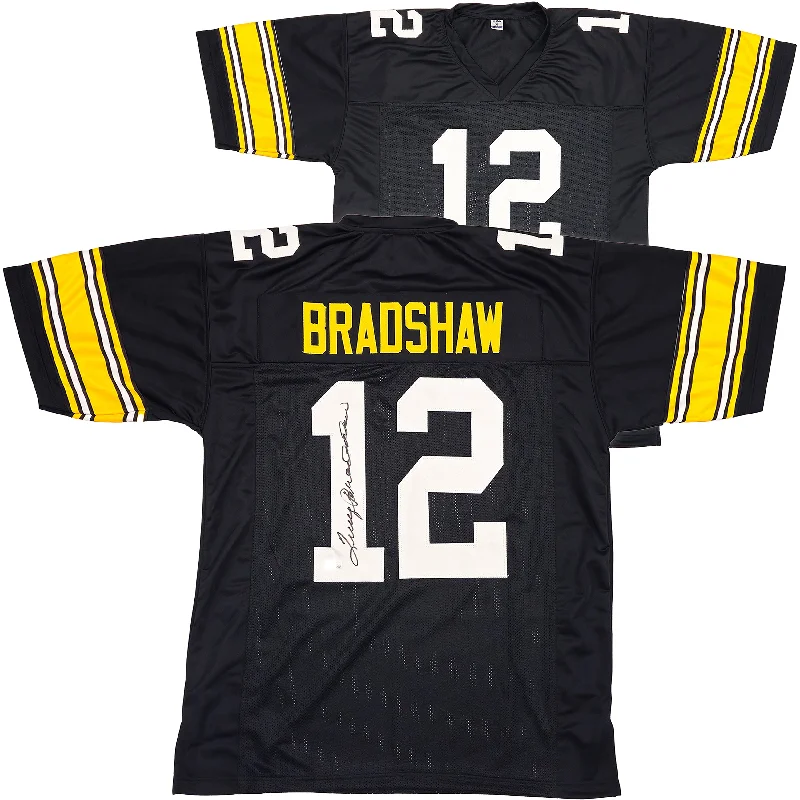 Pittsburgh Steelers Terry Bradshaw Autographed Black Jersey Beckett BAS Witness