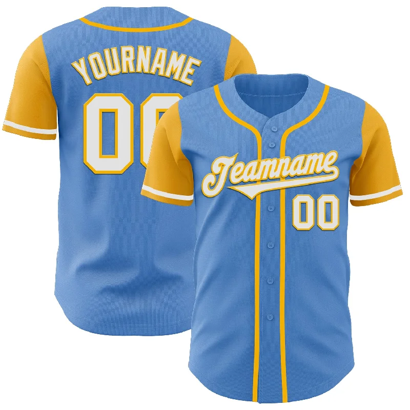 Custom Powder Blue White-Gold Authentic Two Tone Baseball Jersey