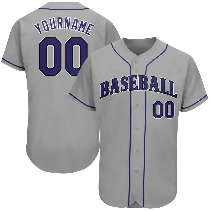 Custom Gray Purple-Black Authentic Baseball Jersey