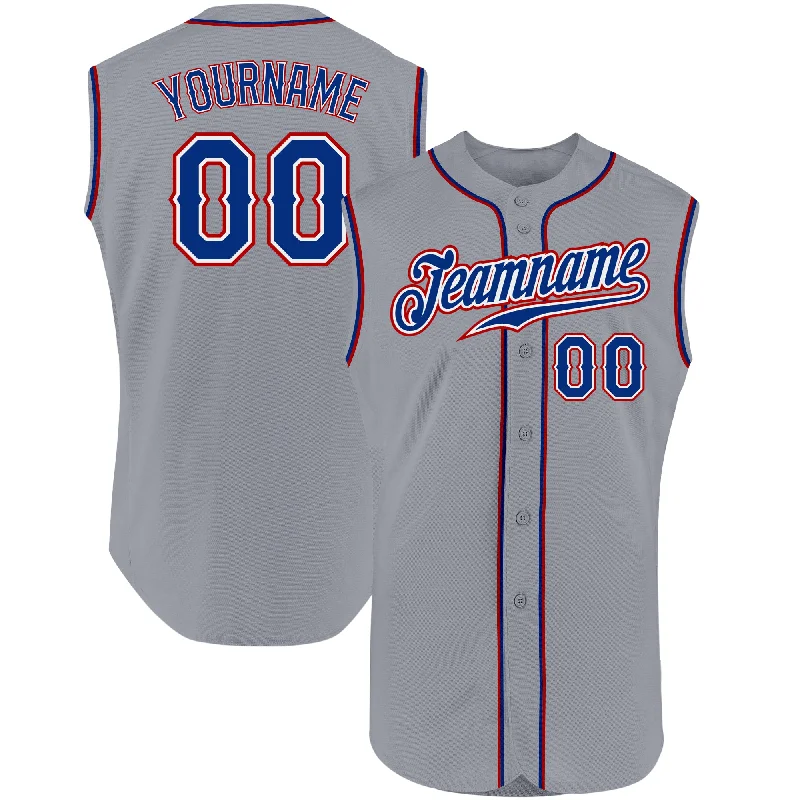 Custom Gray Royal-Red Authentic Sleeveless Baseball Jersey