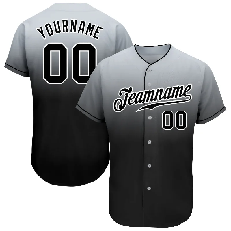 Custom Gray Black-White Authentic Fade Fashion Baseball Jersey