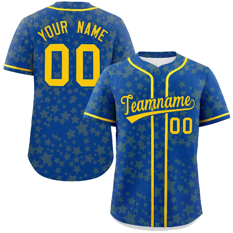 Custom Royal Gold Personalized Star Graffiti Pattern Authentic Baseball Jersey