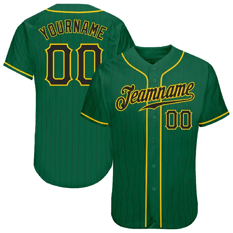 Custom Kelly Green Black Pinstripe Black-Gold Authentic Baseball Jersey