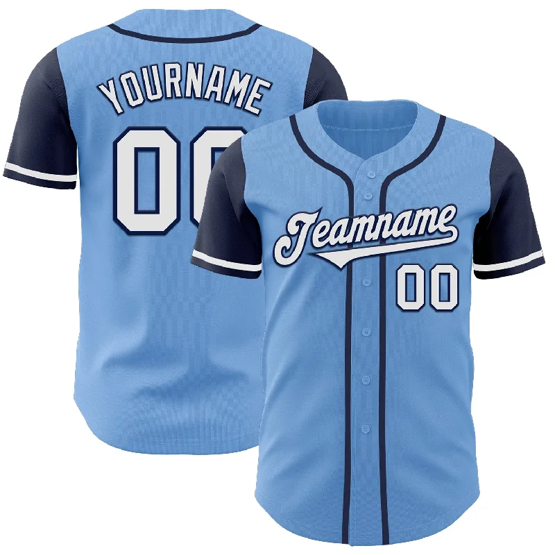 Custom Light Blue White-Navy Authentic Two Tone Baseball Jersey