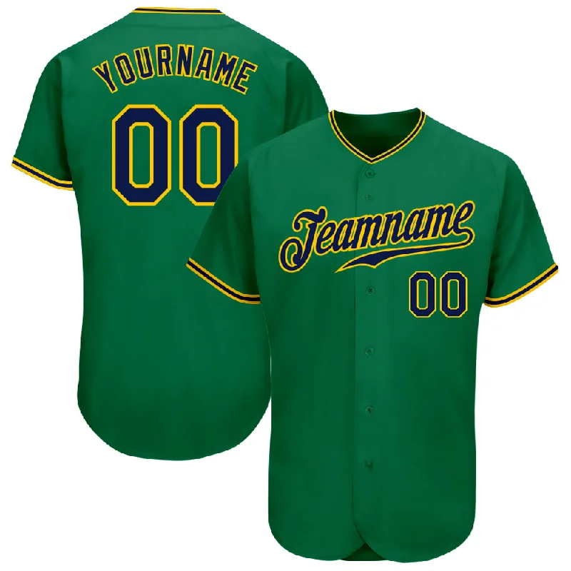 Custom Kelly Green Navy-Gold Authentic Baseball Jersey