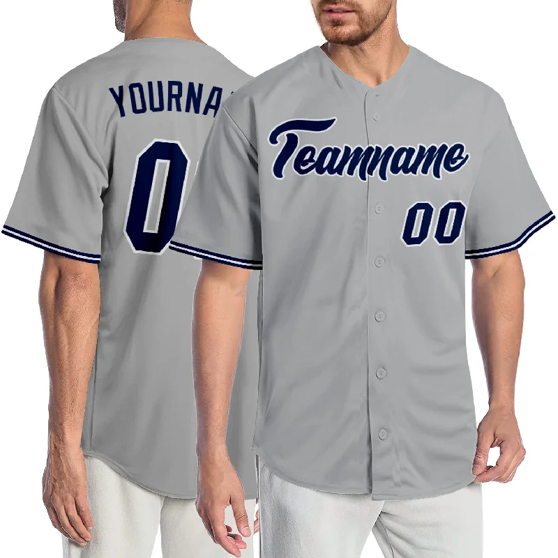 Custom Gray Navy-White Authentic Baseball Jersey