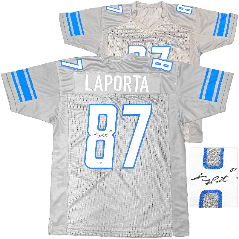 Detroit Lions Sam LaPorta Autographed Gray Jersey Beckett BAS Witness