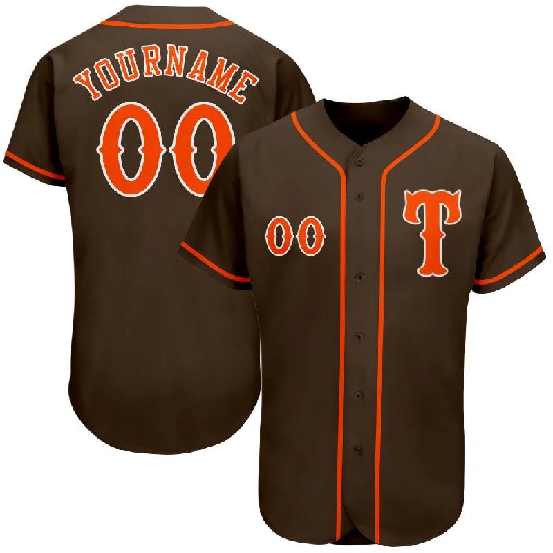 Custom Brown Orange-White Authentic Baseball Jersey