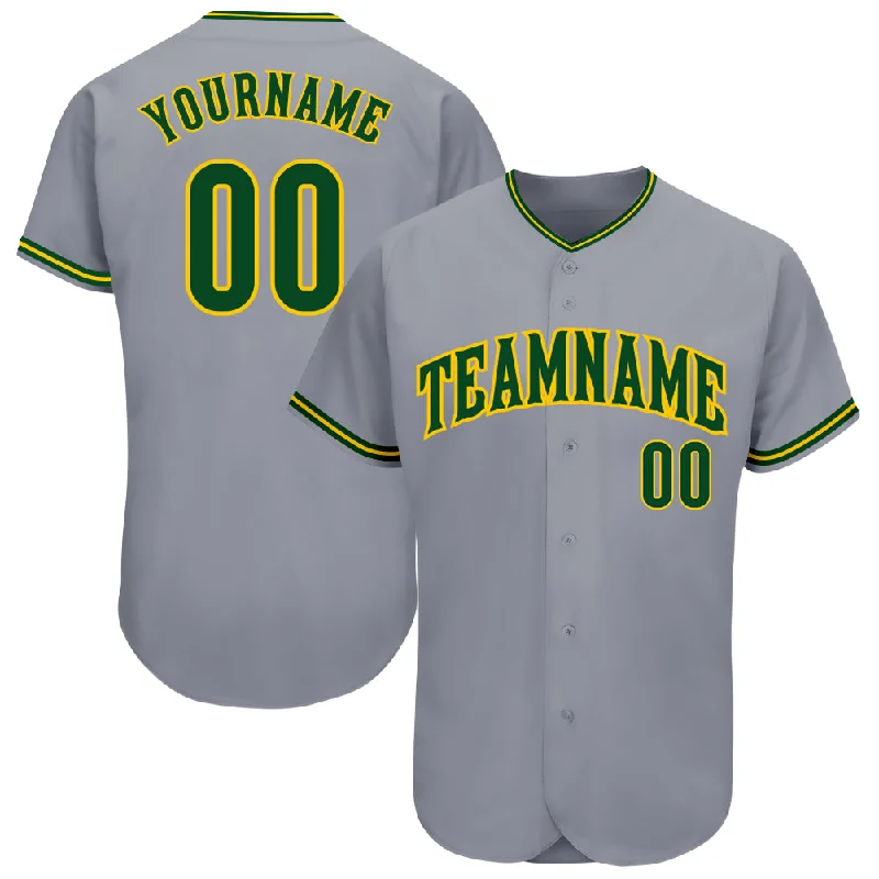 Custom Gray Green-Gold Authentic Baseball Jersey