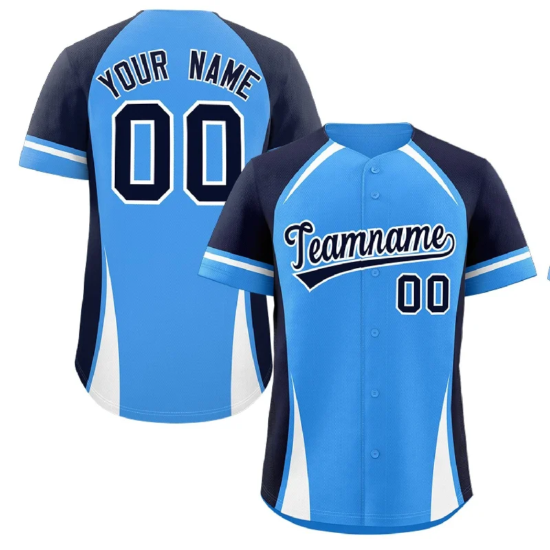 Custom Powder Blue Navy-White Personalized Color Block Authentic Baseball Jersey