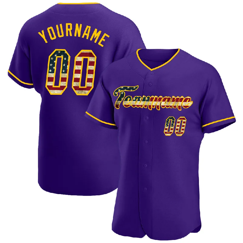 Custom Purple Vintage USA Flag-Gold Authentic Baseball Jersey