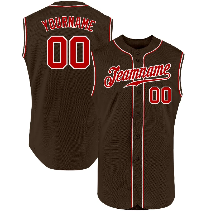 Custom Brown Red-White Authentic Sleeveless Baseball Jersey