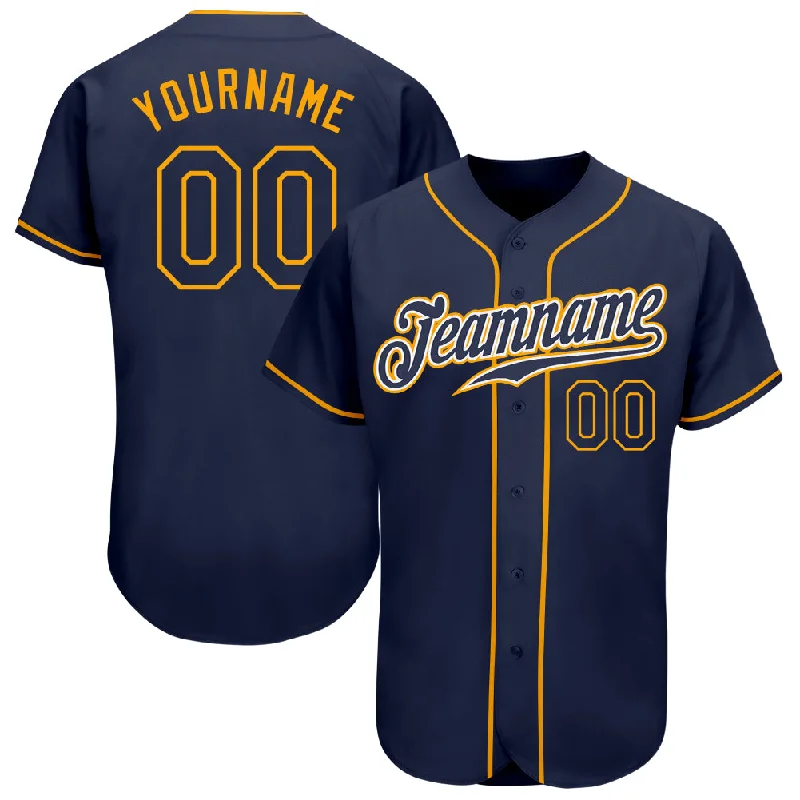 Custom Navy Navy-Gold Authentic Baseball Jersey