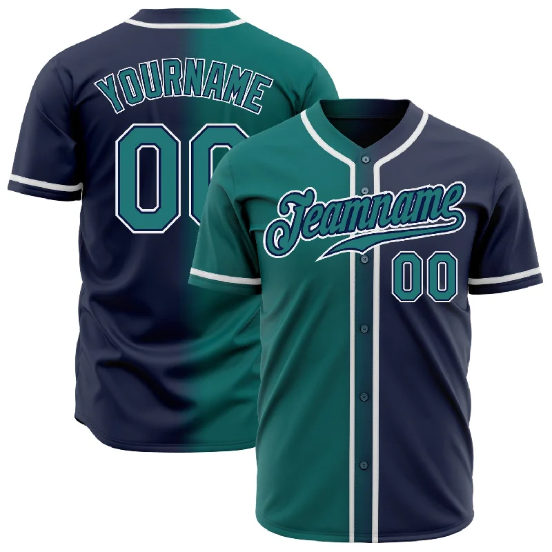 Custom Navy Teal-White Authentic Gradient Fashion Baseball Jersey