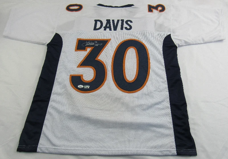 Terrell Davis Signed Broncos White Jersey w/ HOF Inscription JSA COA