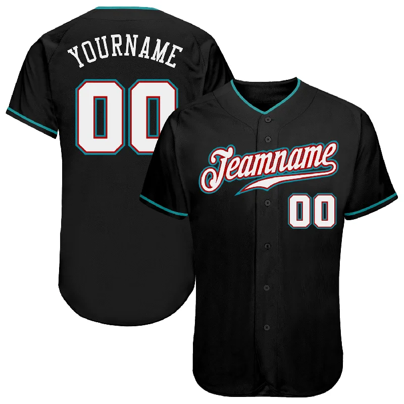 Custom Black White-Teal Authentic Baseball Jersey