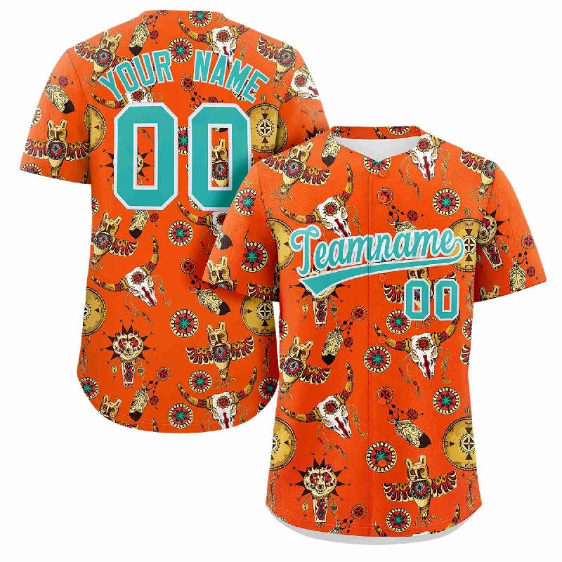 Custom Orange 3D Graffiti Pattern Personalized Design Authentic Baseball Jersey