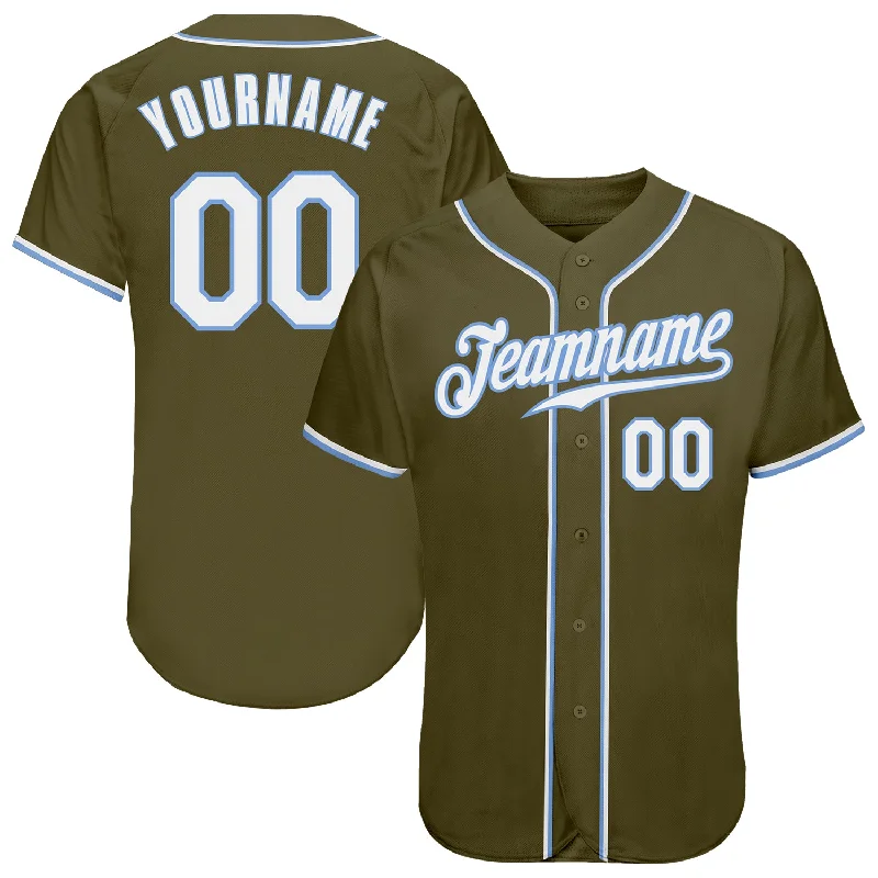 Custom Olive White-Light Blue Authentic Salute To Service Baseball Jersey