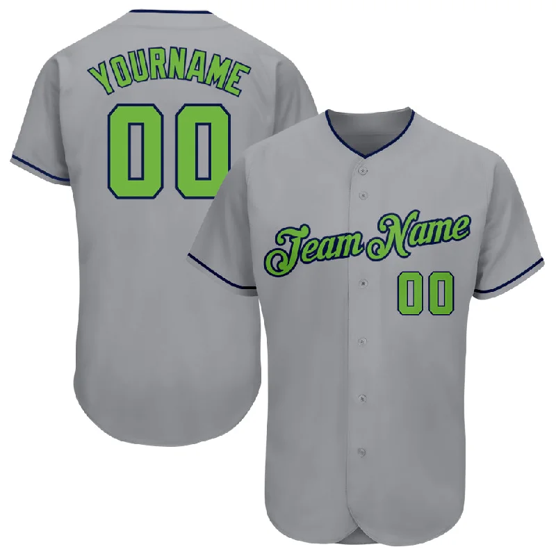 Custom Gray Neon Green-Navy Authentic Baseball Jersey