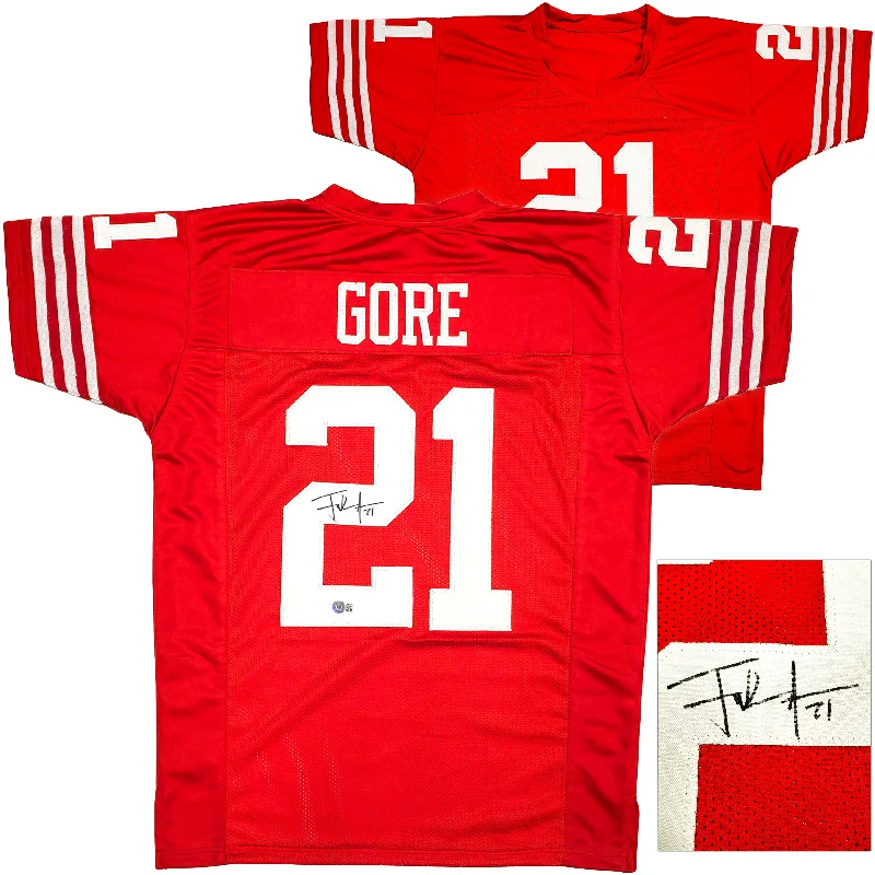 San Francisco 49ers Frank Gore Autographed Red Jersey Beckett BAS Witness