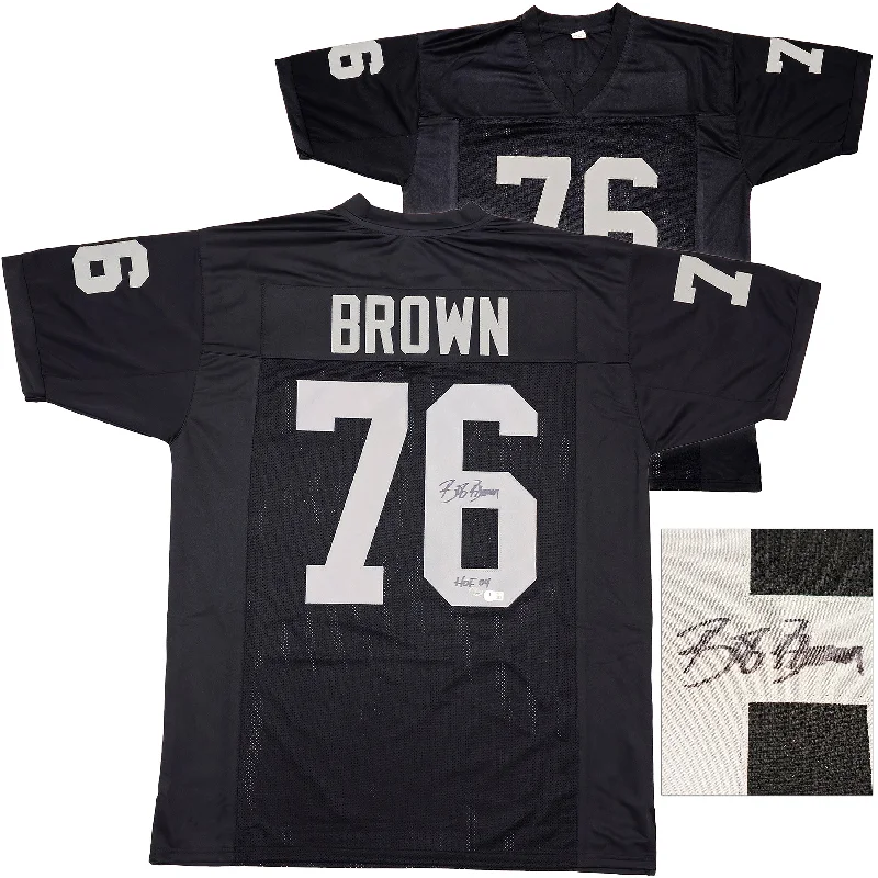 Oakland Raiders Bob Brown Autographed Black Jersey "HOF 04" Beckett BAS QR