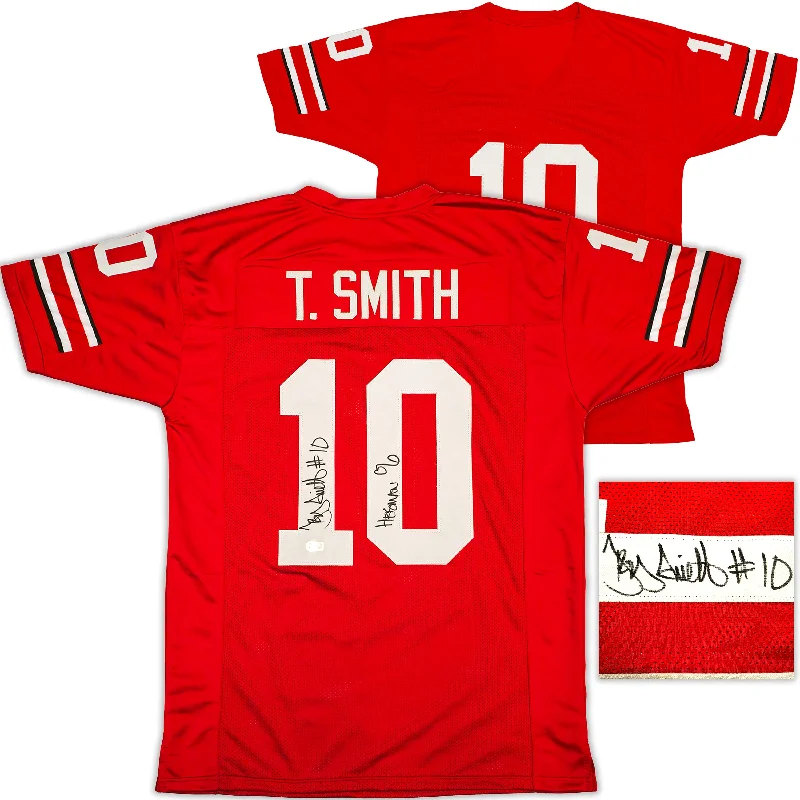 Ohio State Buckeyes Troy Smith Autographed Red Jersey "Heisman 06" Beckett BAS Witness