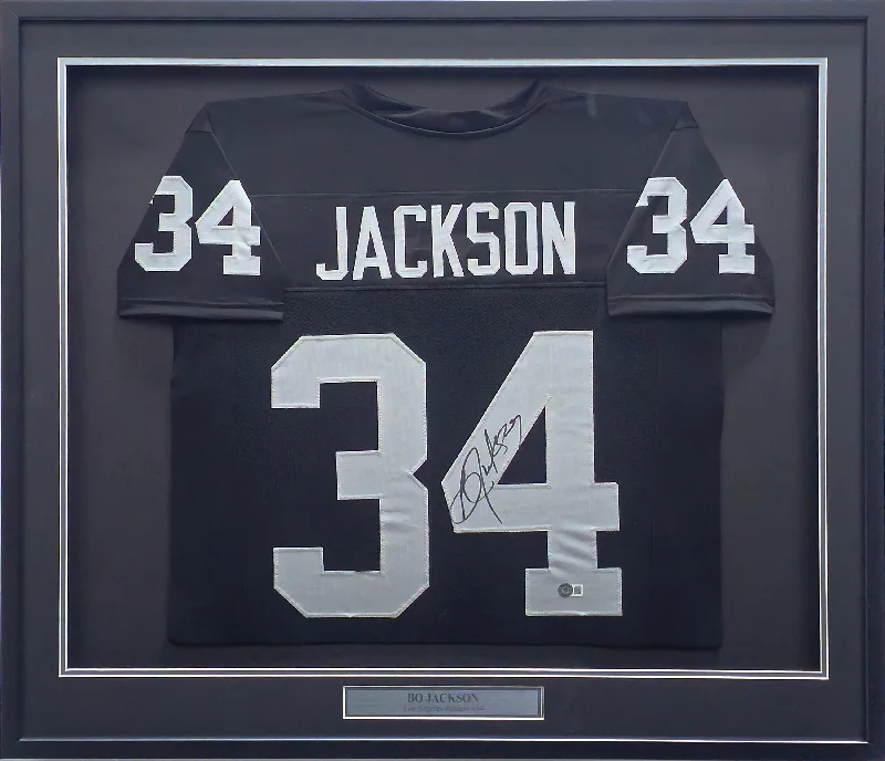 Oakland Raiders Bo Jackson Autographed Framed Black Jersey Beckett BAS Witness