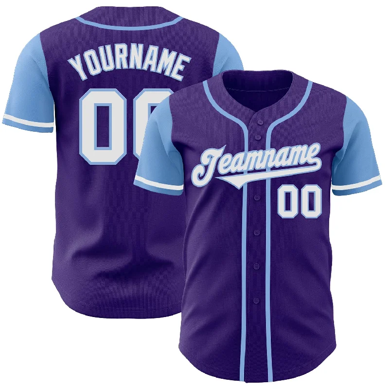 Custom Purple White-Light Blue Authentic Two Tone Baseball Jersey