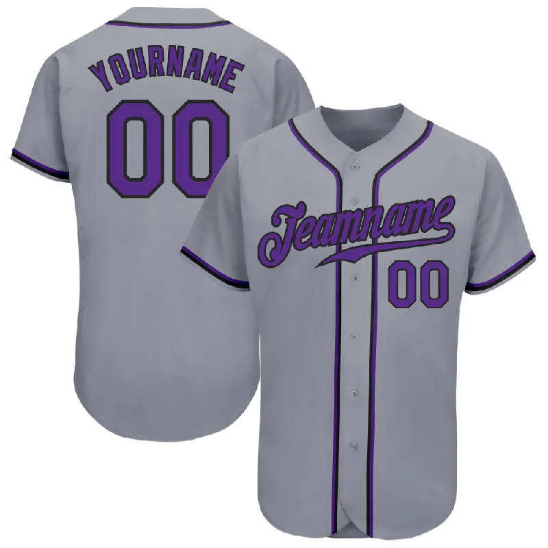 Custom Gray Purple-Black Authentic Baseball Jersey