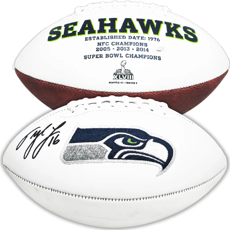 Tyler Lockett Autographed Seattle Seahawks White Logo Football MCS Holo