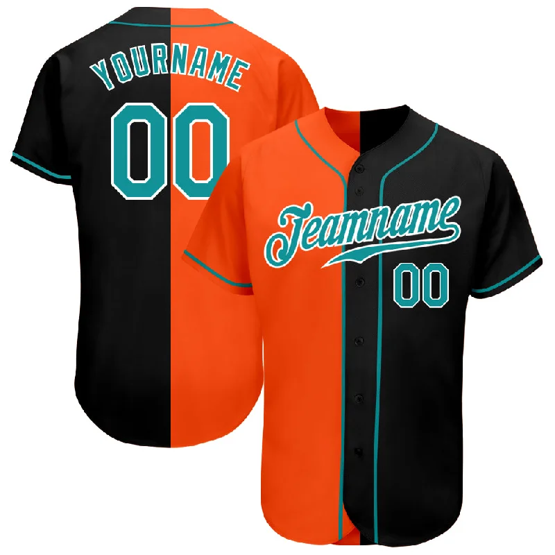 Custom Black Teal-Orange Authentic Split Fashion Baseball Jersey